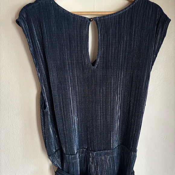 Anthropologie Vanessa Virginia Blue Metallic Wide Leg Jumpsuit XL - Picture 5 of 6